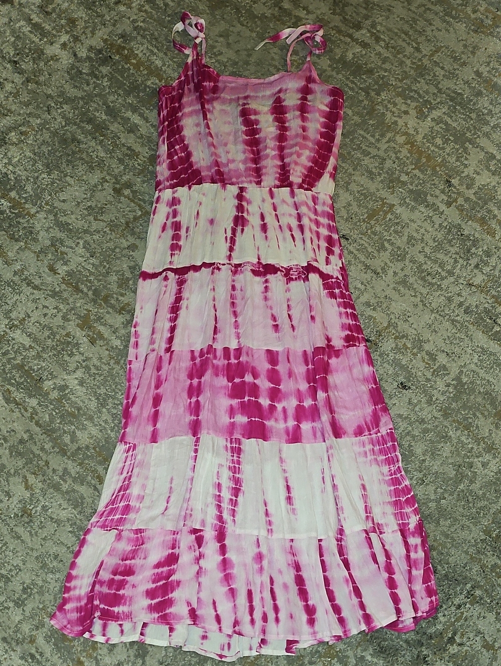 Young USA Pink Tie-Dye Maxi Dress with Tie Straps Large